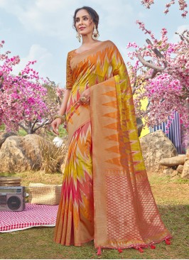 Multi Colour Printed Trendy Saree