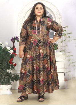 Multi Colour Rayon Digital Print Casual Kurti