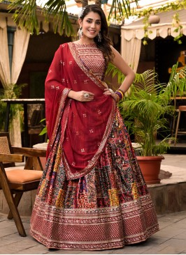 Multi Colour Satin Festival Readymade Lehenga Chol