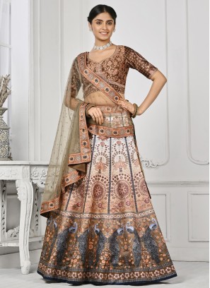 Multi Colour Satin Silk Engagement Lehenga Choli