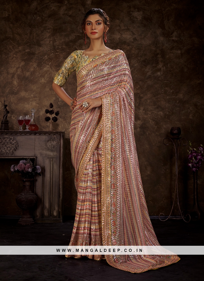 Multi Colour Sequins Wedding Trendy Saree