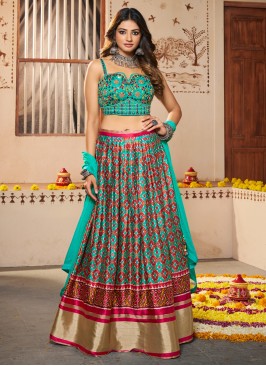 Multi Colour Silk Digital Print Designer Lehenga C