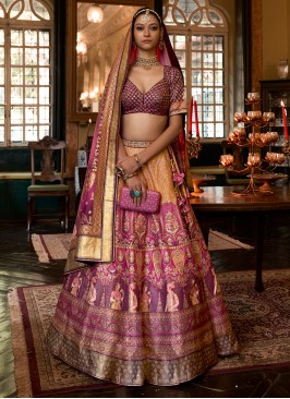 Multi Colour Silk Engagement Readymade Lehenga Cho