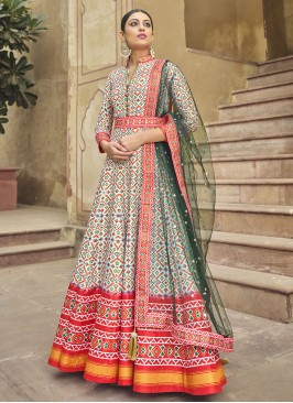 Multi Colour Silk Wedding Readymade Gown