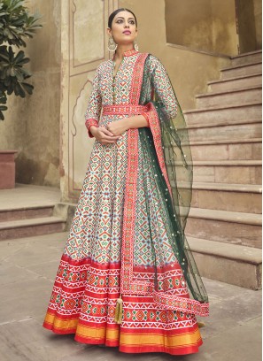 Multi Colour Silk Wedding Readymade Gown