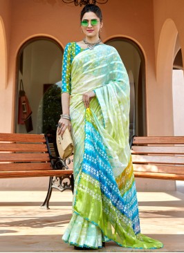 Multi Colour Stripe Print Party Saree