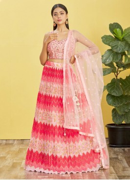 Multi Colour Thread Work Organza Designer Lehenga 