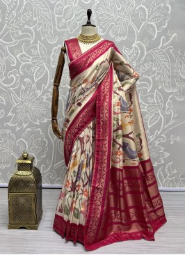 Multi Colour Thread Work Silk Classic Saree