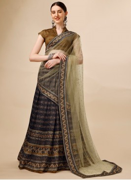 Multi Colour Tussar Silk Printed A Line Lehenga Ch