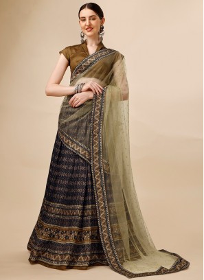 Multi Colour Tussar Silk Printed A Line Lehenga Choli