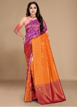 Multi Colour Weaving Mehndi Contemporary Style Saree