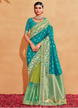 Multi Colour Wedding Silk Half N Half  Saree