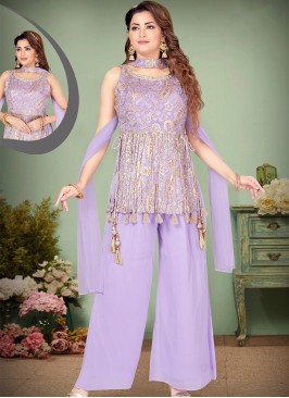 Lavender Georgette Palaazzo Set with sequins work.