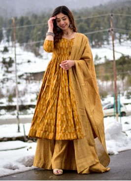 Muslin Designer Salwar Kameez in Mustard