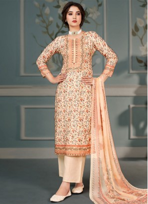 Muslin Floral Print Orange Salwar Kameez