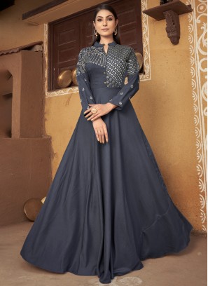 Muslin Resham Grey Gown 