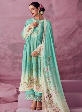 Muslin Trendy Salwar Kameez in Sea Green