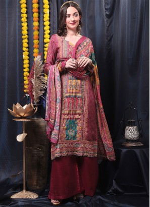 Muslin Wine Straight Salwar Kameez