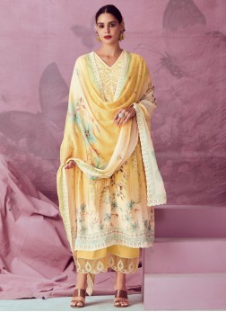 Muslin Yellow Designer Salwar Suit