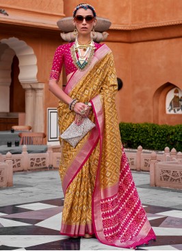 Mustard and Rani Silk Saree