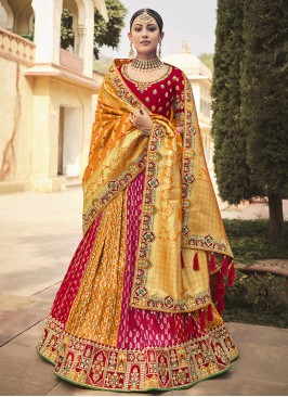 Mustard And Red Color Silk Lehenga Choli