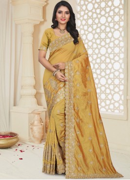 Mustard Art Silk Embroidered Designer Traditional 