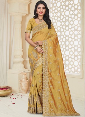 Mustard Art Silk Embroidered Designer Traditional Saree