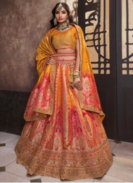 Mustard Banarasi Silk A Line Lehenga Choli