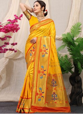 Mustard Banarasi Silk Weaving Designer Saree