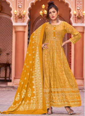 Mustard Ceremonial Rayon Gown 