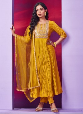 Mustard Chanderi Silk Salwar Kameez