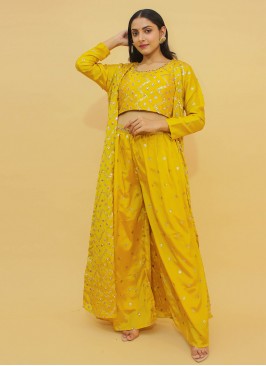 Mustard Chinon Sequins Designer Salwar Suit