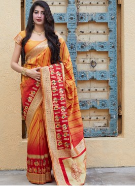 Mustard Color Banarasi Silk Party Wear Saree