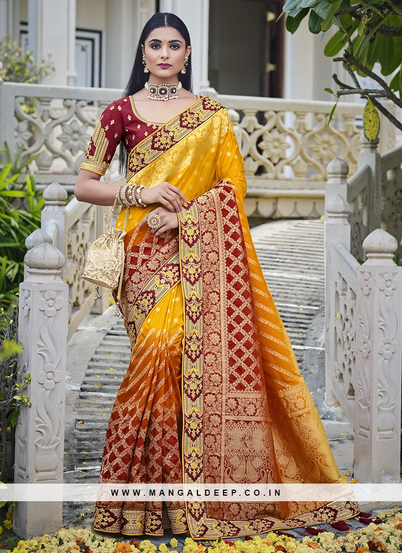 Mustard Color Banarasi Silk Wevon Saree