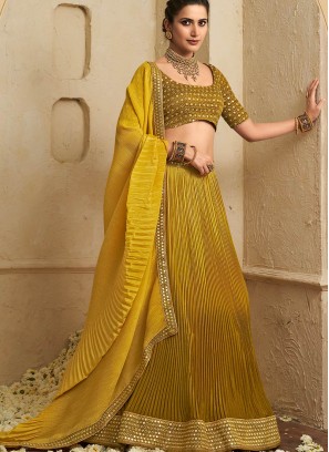 Mustard Color Chinnon Zari Work Lehenga Choli