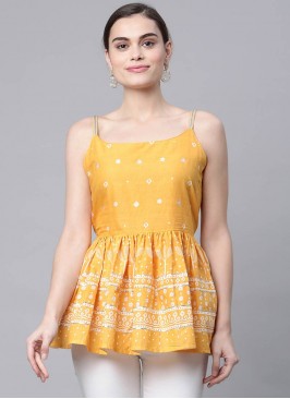 Mustard Color Cotton Short Top