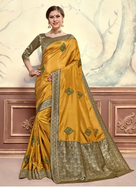 Mustard Color Designer Saree With Unstitched Blouse