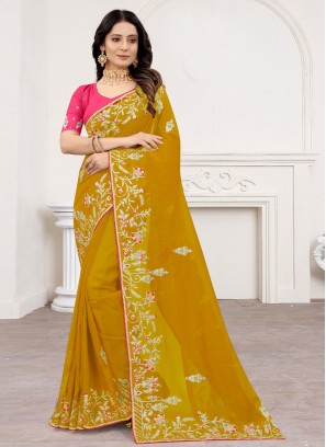 Mustard Color Designer Traditional Saree