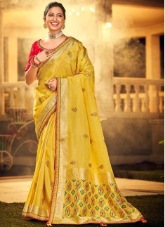 Mustard Color Dola Silk Wedding Wear Saree
