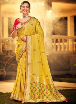 Mustard Color Dola Silk Wedding Wear Saree