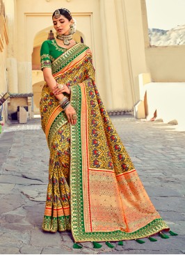 Mustard Color Elephant Design Silk Saree