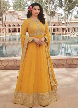 Mustard Color Embroidered Georgette Anarkali Dress