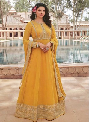 Mustard Color Embroidered Georgette Anarkali Dress
