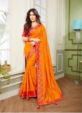 Mustard Color Embroidered Indian Saree