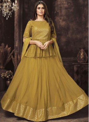 Mustard Color Georgette Embroidered Readymade Suit