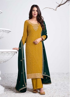 Mustard Color Georgette Embroidered Suit