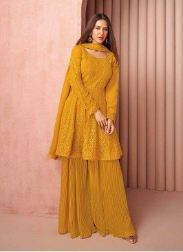 Mustard Color Georgette Plazzo Dress