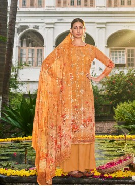Mustard Color Georgette Printed Palazzo Suit