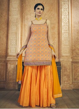 Mustard Color Georgette Resham Work Sharara Suit