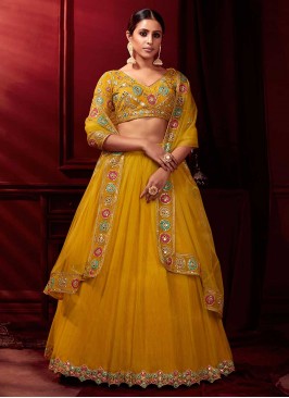 Mustard Color Net And Satin Lehenga Choli